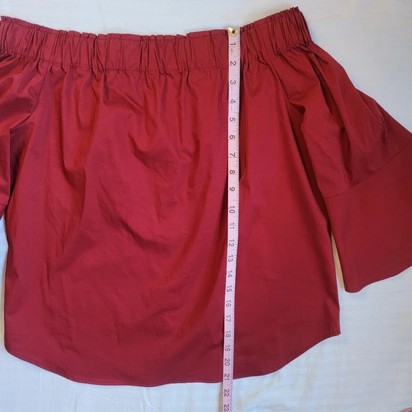 NWT Express Off the Shoulder top burgandy dark red bell sleeves S - Picture 8 of 8